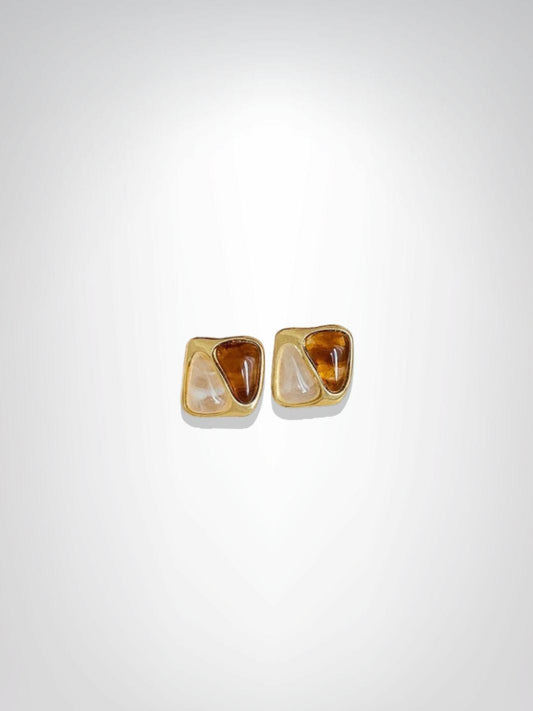 Boucles d'oreilles | Duo de Terre Blanc/ Marron