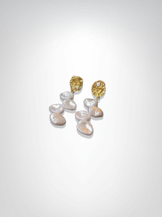 Boucles d'oreilles | La Rivière de Perles Blanc/ Dorée